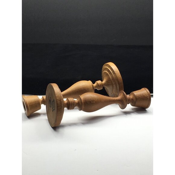 Vintage Hand Turned Wooden Candlesticks Taper Holders Two-Toned 7.5" Tall - Picture 14 of 16